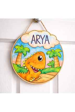Kişiye Özel İsimli Bebek ve Çocuk Odası Kapı Süsü Dino Temalı Ahşap Boyama Ham Mdf Set