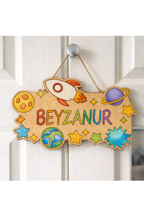 Kişiye Özel İsimli Bebek ve Çocuk Odası Kapı Süsü Hastane Uzay Temalı Ahşap Boyama Ham Mdf Set