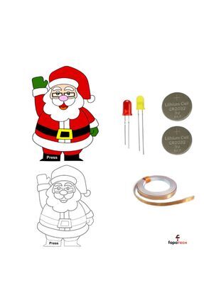 Yeni Yıl Yılbaşı Noel Baba Kağıt Devre Kiti Stem - CR2032,LED,Bakır İletken Bant 2 Metre